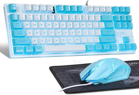 CHONCHOW Blue Keyboard and Mouse Combo, 87 Keys TKL USB Wired LED Light Up Backlit Keyboard, 800-3200 DPI RGB Mouse, Blue Mouse and Keyboard Combo for PS4 PS5 PC Laptop Mac Computers - CHONCHOW