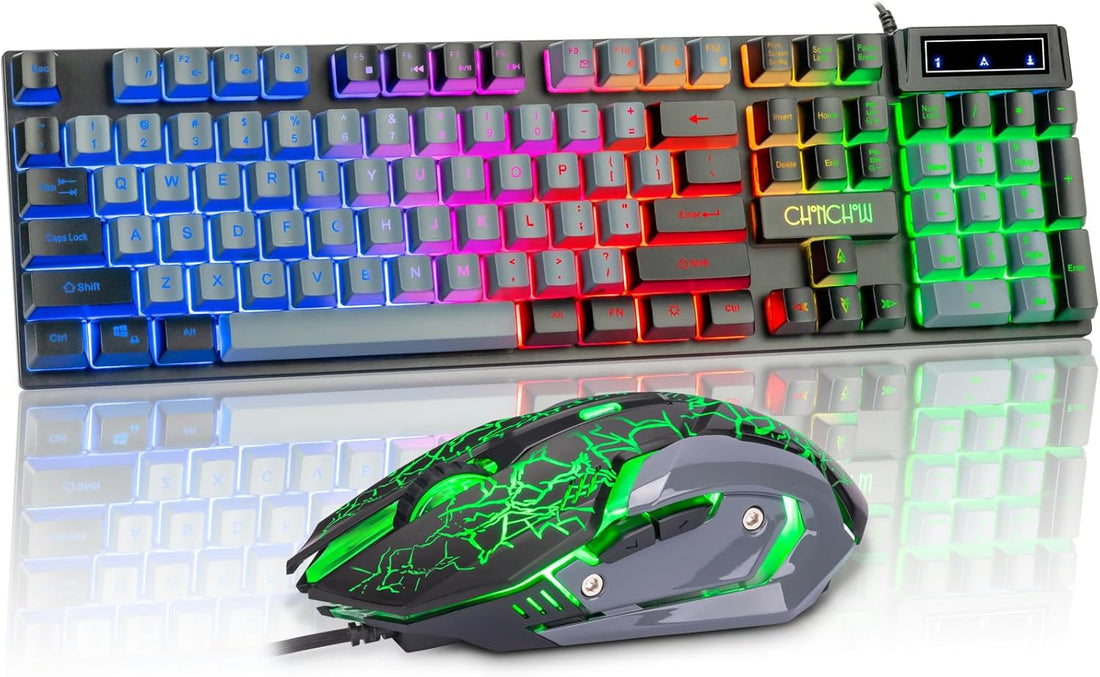 CHONCHOW Gaming Keyboard and Mouse Full Size Wired Keyboard Light Up Key,Led Backlit,19 Anti-ghosting,Multimedia Keys, Mechanical Feel for Ps5,Ps4, Pc/Laptop/Xbox