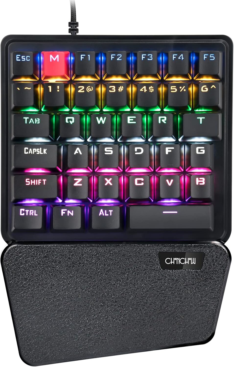 CHONCHOW Mechanical Gaming One Hand Keyboard Blue MX Switch RGB LED Compact Backlit Keypad Braided Wire USB Compatible with PS4 Xbox Android iOS PC Computer