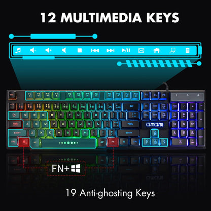 CHONCHOW Wired Gaming Keyboard for Mac PC PS5 PS4 Xbox One Gamers, RGB Backlit LED Mechanical Feel Keyboard with Multimedia Keys Number Pad, 104 Keys USB Desktop Computer Windows Keyboard (Black) - CHONCHOW