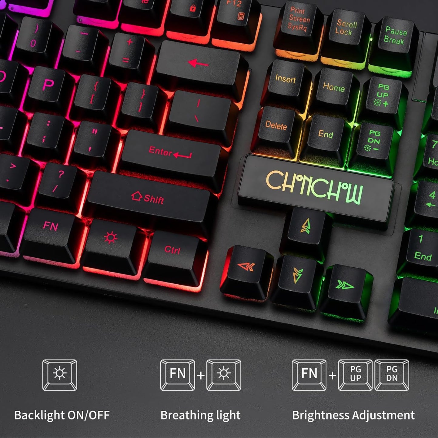 CHONCHOW Gaming Keyboard and Mouse Led Backlit USB Wired with Light Up Key 3600DPI 2 Side Button Mouse Keyboard Mechanical Feeling Compatible with PC Mac OS Xbox Ps4 Ps5 with Mousepad - CHONCHOW