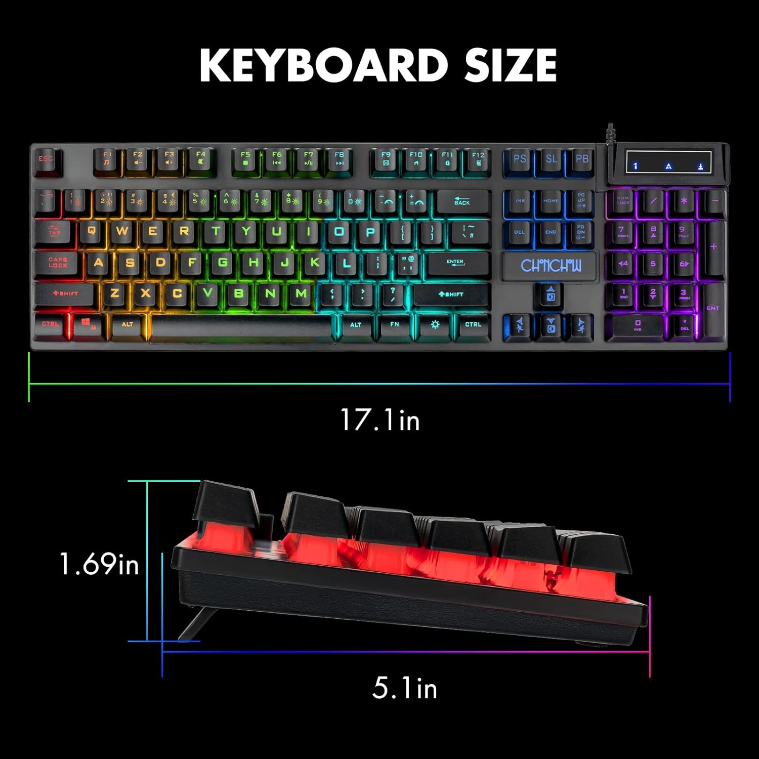 CHONCHOW Wired Gaming Keyboard for Mac PC PS5 PS4 Xbox One Gamers, RGB Backlit LED Mechanical Feel Keyboard with Multimedia Keys Number Pad, 104 Keys USB Desktop Computer Windows Keyboard (Black) - CHONCHOW