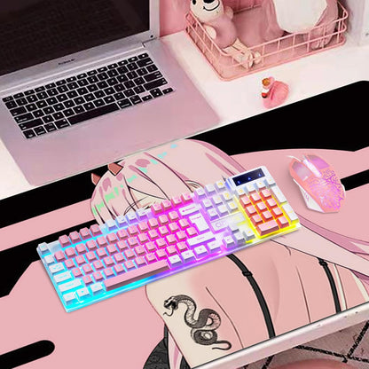 CHONCHOW Cute Pink Gaming Keyboard and Mouse Combo for Girl, 3 Color Backlit, 19 Keys Anti-ghosting with Kawaii RGB Light Up Mouse for PC Laptop Mac Computer PS4 and PS5, Women Girl - White & Pink - CHONCHOW