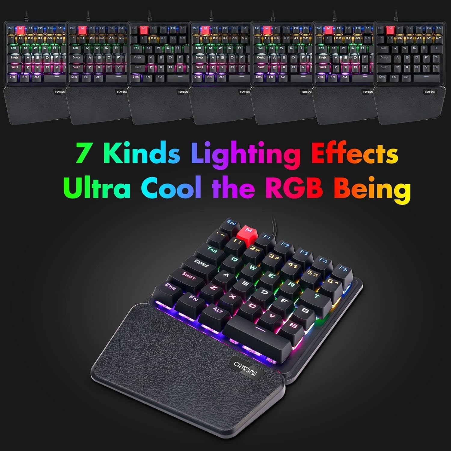 CHONCHOW Mechanical Gaming One Hand Keyboard Blue MX Switch RGB LED Compact Backlit Keypad Braided Wire USB Compatible with PS4 Xbox Android iOS PC Computer - CHONCHOW