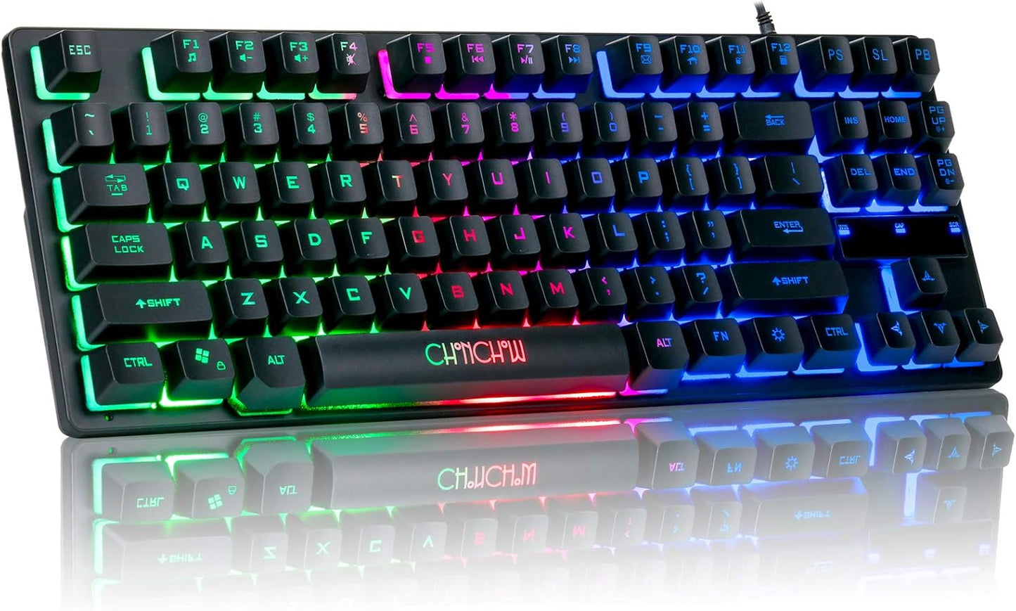 CHONCHOW 87-Key RGB Backlit Compact Gaming Keyboard - USB Wired Tenkeyless Keyboard for Laptop, PS4, Xbox, PC Gaming and Work - CHONCHOW