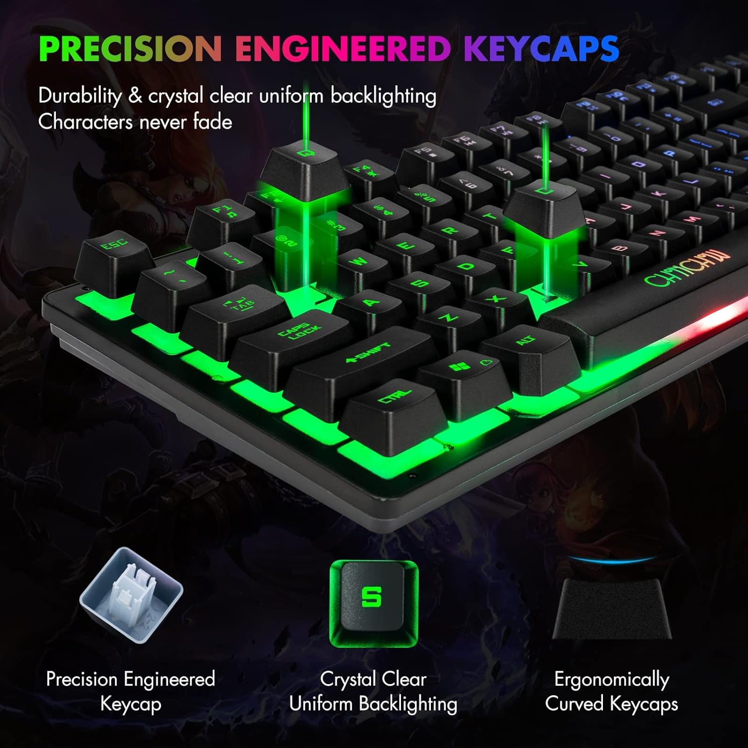 CHONCHOW 87-Key RGB Backlit Compact Gaming Keyboard - USB Wired Tenkeyless Keyboard for Laptop, PS4, Xbox, PC Gaming and Work - CHONCHOW