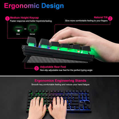 CHONCHOW 87-Key RGB Backlit Compact Gaming Keyboard - USB Wired Tenkeyless Keyboard for Laptop, PS4, Xbox, PC Gaming and Work - CHONCHOW