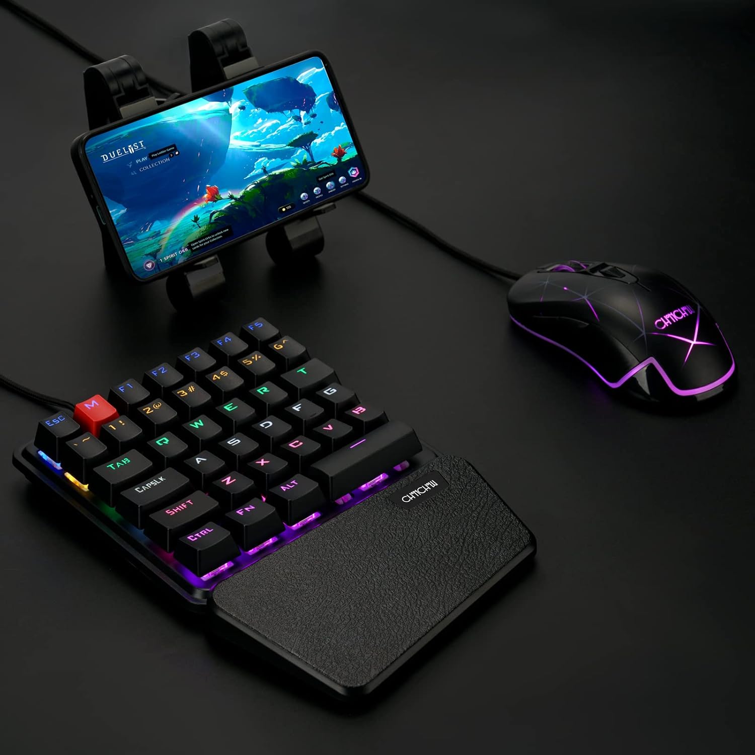 CHONCHOW Mechanical Gaming One Hand Keyboard Blue MX Switch RGB LED Compact Backlit Keypad Braided Wire USB Compatible with PS4 Xbox Android iOS PC Computer - CHONCHOW