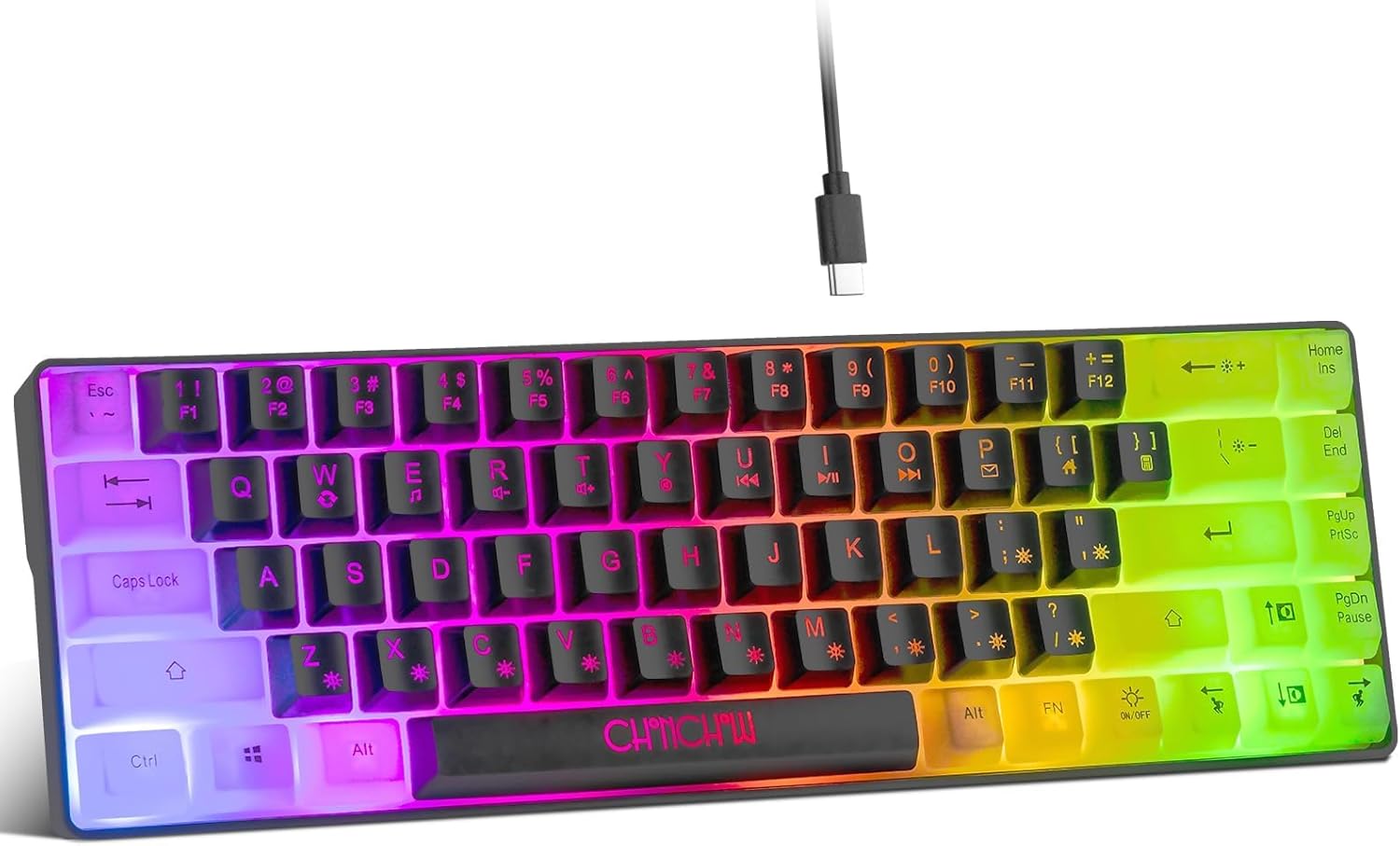 CHONCHOW Mini RGB 60% Gaming Keyboard, 68 Keys Small Compact USB Wired Rainbow Light Up Backlit Gaming Keyboard for Xbox PS4 PS5 PC Laptop Gamer（Black-White） - CHONCHOW