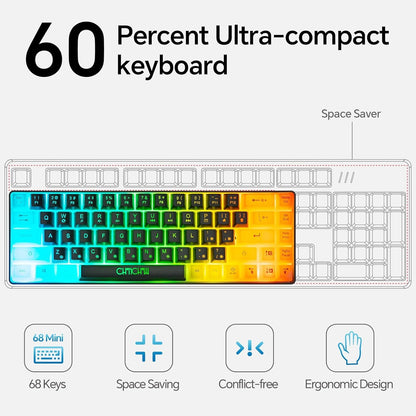 CHONCHOW Mini RGB 60% Gaming Keyboard, 68 Keys Small Compact USB Wired Rainbow Light Up Backlit Gaming Keyboard for Xbox PS4 PS5 PC Laptop Gamer（Black-White） - CHONCHOW