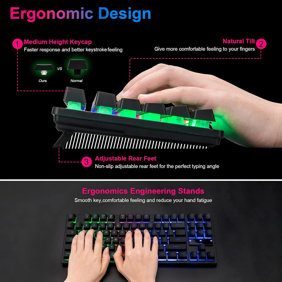 Keyshot Led Light Keyboard Wireless LED Keyboard, Rechargeable 87 Key RGB LED Backlit Wireless Ke ...