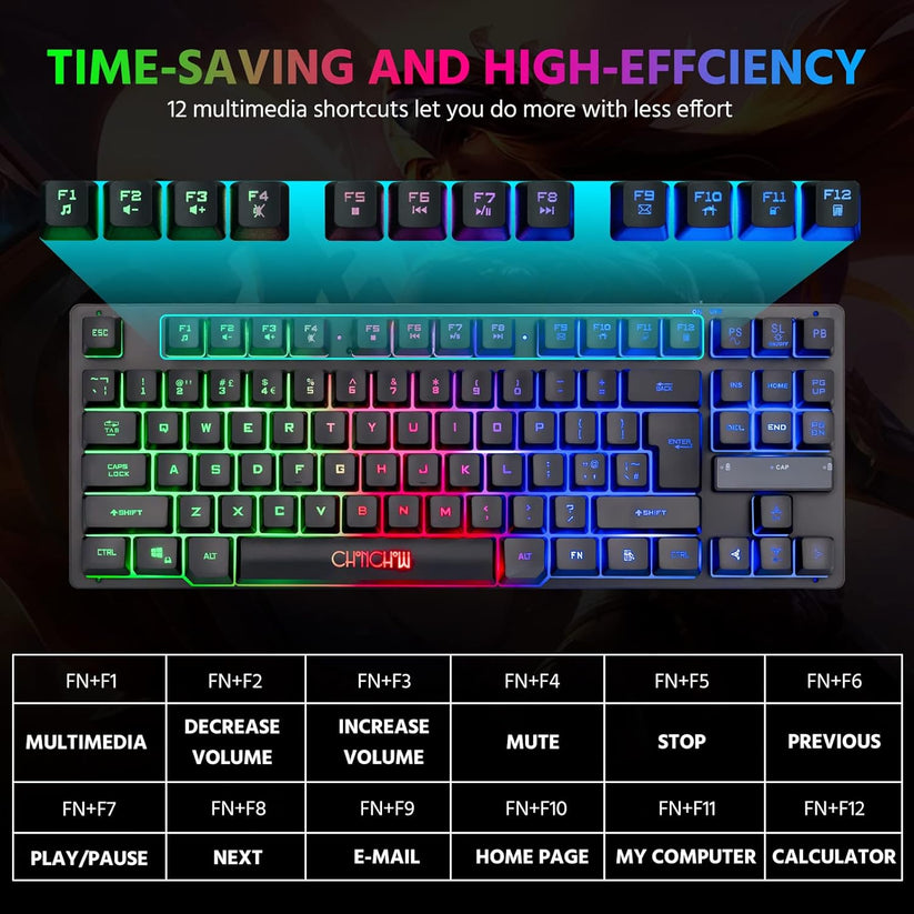 Keyshot Led Light Keyboard Wireless LED Keyboard, Rechargeable 87 Key RGB LED Backlit Wireless Ke ...