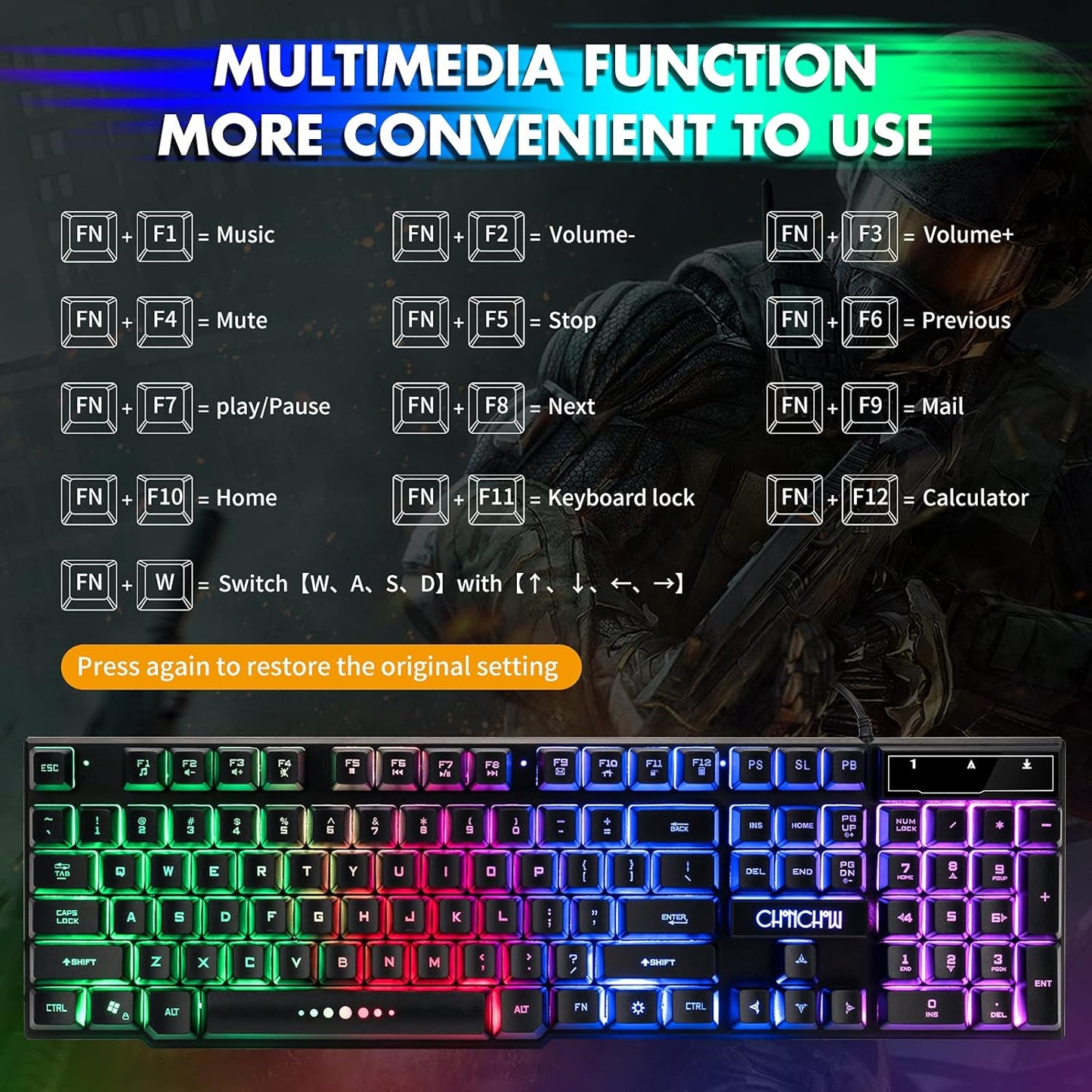 CHONCHOW Gaming Keyboard and Mouse Led Backlit USB Wired with Light Up Key 3600DPI 2 Side Button Mouse Keyboard Mechanical Feeling Compatible with PC Mac OS Xbox Ps4 Ps5 with Mousepad - CHONCHOW