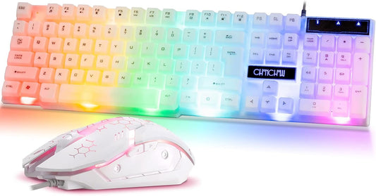 CHONCHOW RGB Gaming Keyboard and Mouse Combo,USB Wired Light Up Keyboard, Rainbow LED Lit Backlight Keyboard Mouse Set for Computer Windows PC PS4 Xbox Laptop iMac Resberry Pi - CHONCHOW