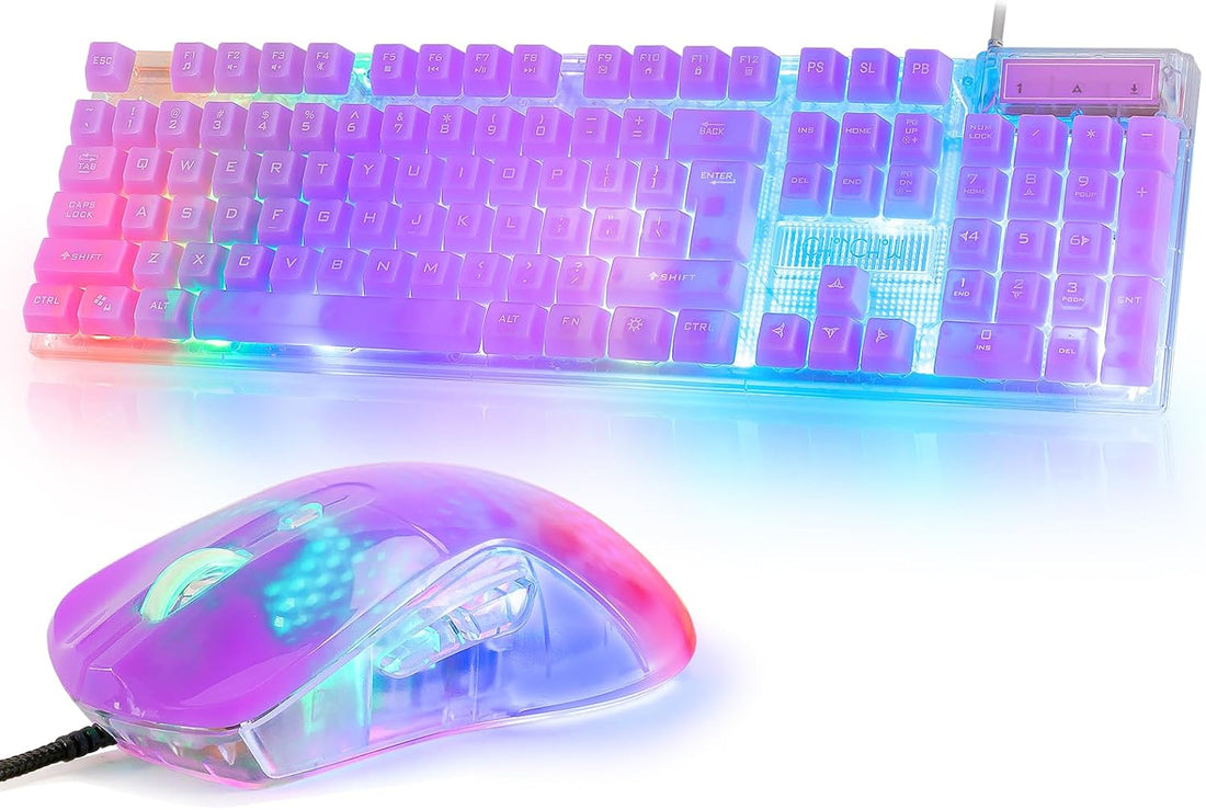 CHONCHOW RGB Gaming Keyboard and Mouse Combo,USB Wired Custom Clear Keyboards, Rainbow LED Backlight Transparent Keyboard Mouse Set for Computer Windows PC PS4 Xbox Laptop