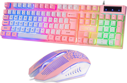 Gaming Keyboard and Mouse 1921P CHONCHOW Pink Keyboard Wired with Creamy Keycap Led Rainbow Backlit Compatible with PC Laptop Xbox Ps4/Ps5 Work/Gamer - CHONCHOW