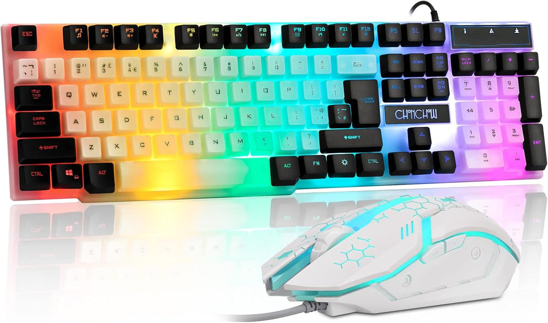 CHONCHOW Gaming Keyboard and Mouse Combo,USB Wired 104-Keys Full Size Light Up Keyboard Mic 3600DPI Rainbow Backlit Mechanical Feeling Compatible with PC Xbox Mac OS Game and Work