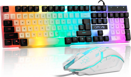 RGB Gaming Keyboard and Mouse Combo-CHONCHOW LED Backlit Wired Keyboard DPI3600 USB Mice with Mechanical Feeling Keys Rainbow Breathing Emitting Character Compatible with PS4, X Box,PC,Laptop - CHONCHOW